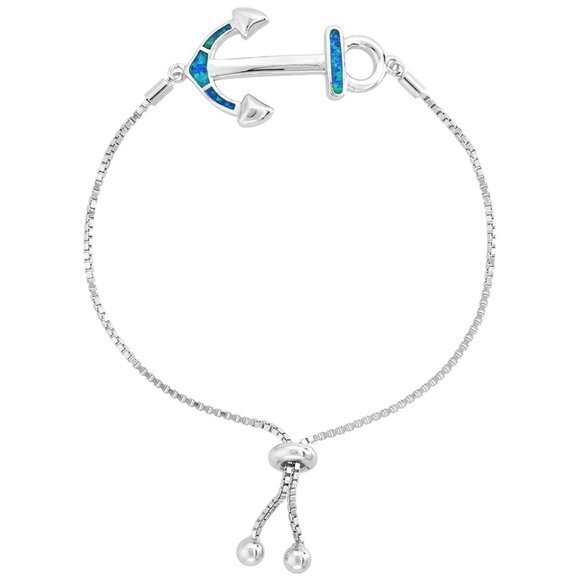 Jewelry - Sterling Silver Synthetic Opal Anchor Bolo Bracele
